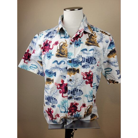 Lifted Research (LR) Group Hawaiian Button Up Shirt Large Ocean Life Octopus - Picture 1 of 8